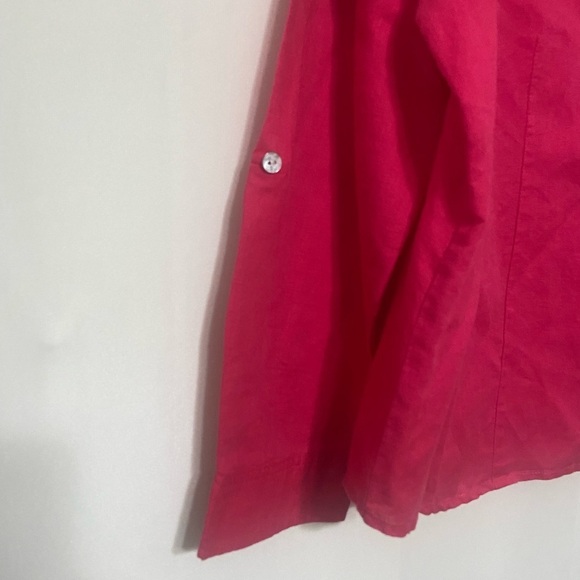 Chico's LIKE NEW hot pink cotton linen blend button down roll tab sleeve top L - Picture 3 of 4